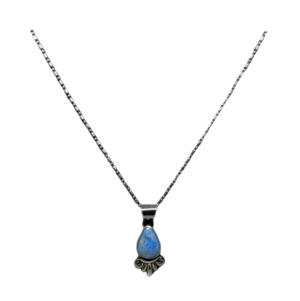 Sterling silver 925 chain necklace with blue lapis stone pendant boho.